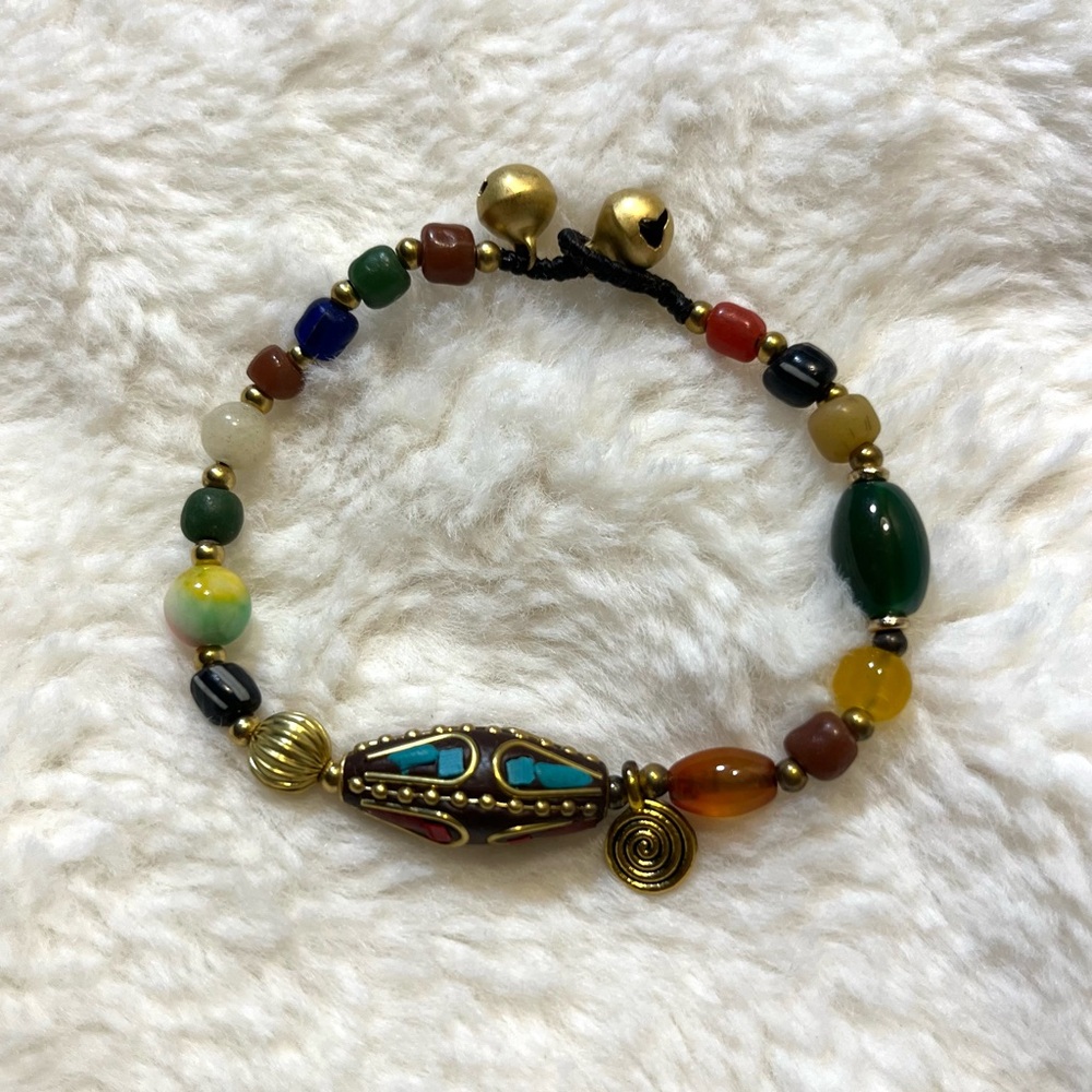 Bohemian Multicolor Beaded Charm Bracelet - Gold Accent